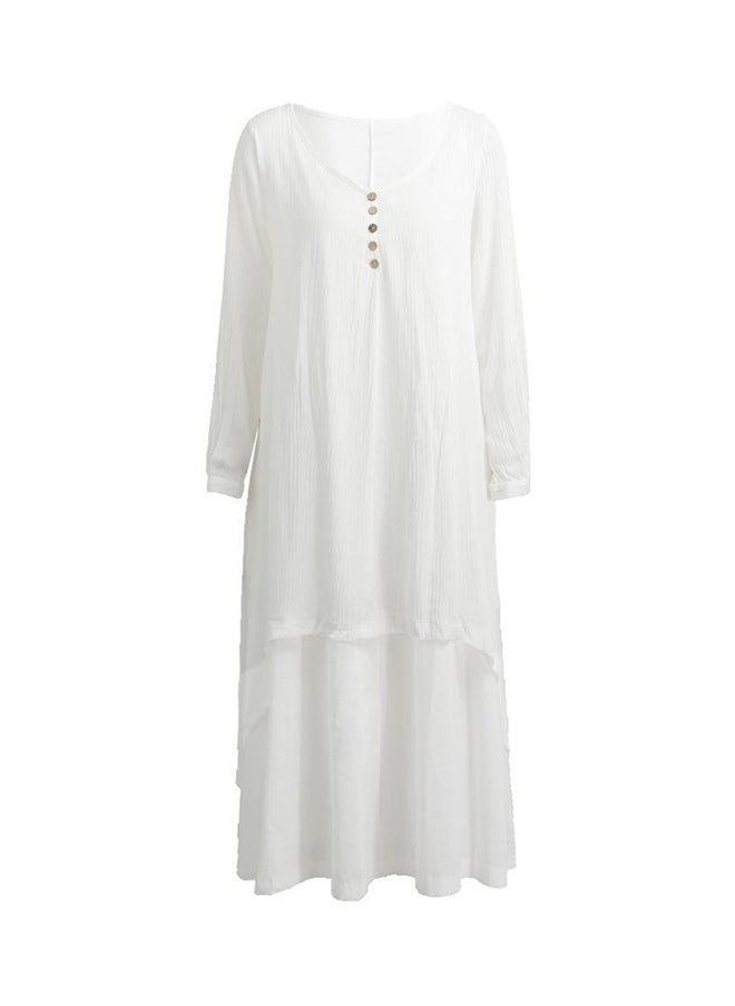 New Fashion Solid Long Sleeves Boho Long Maxi Dress G8214W White