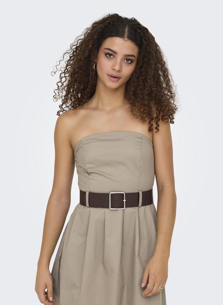 Belted Strapless Midi Dress