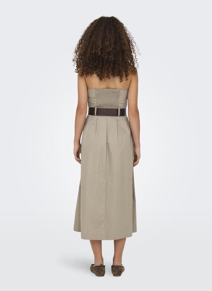 Belted Strapless Midi Dress