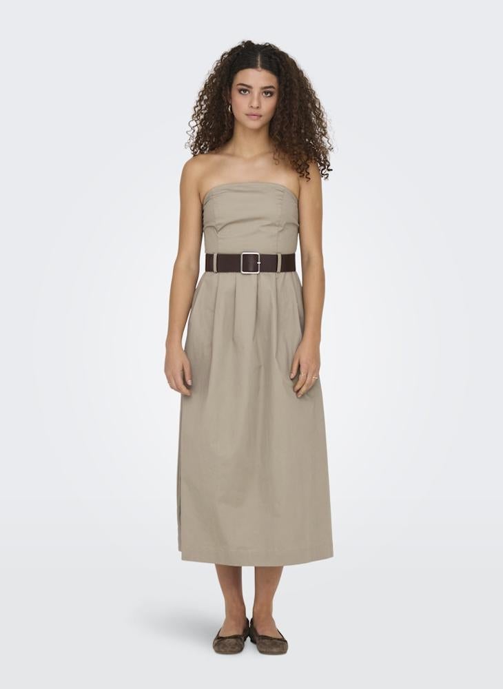 Belted Strapless Midi Dress