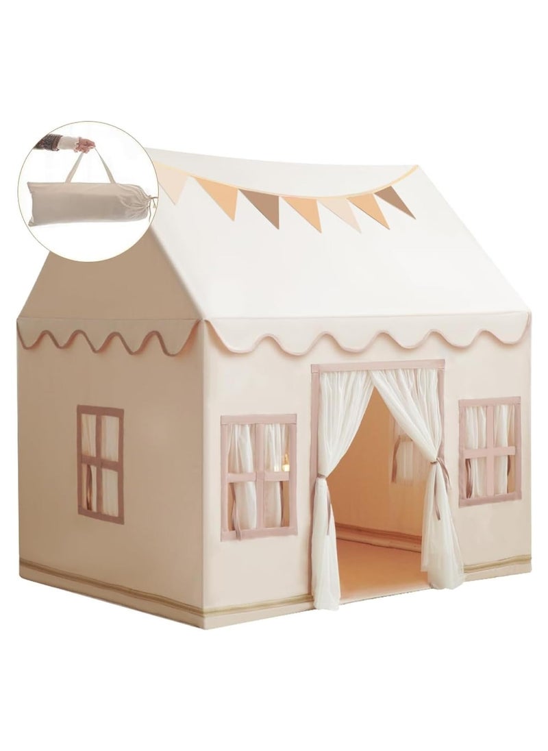 Large Kids Tent Playhouse Basic Mat with Star Lights, Flags and Tote Bags, Kids Play Tent Indoor & Outdoor, Washable Teepee Tent for Boys & Girls, Kids Play House for Toddler