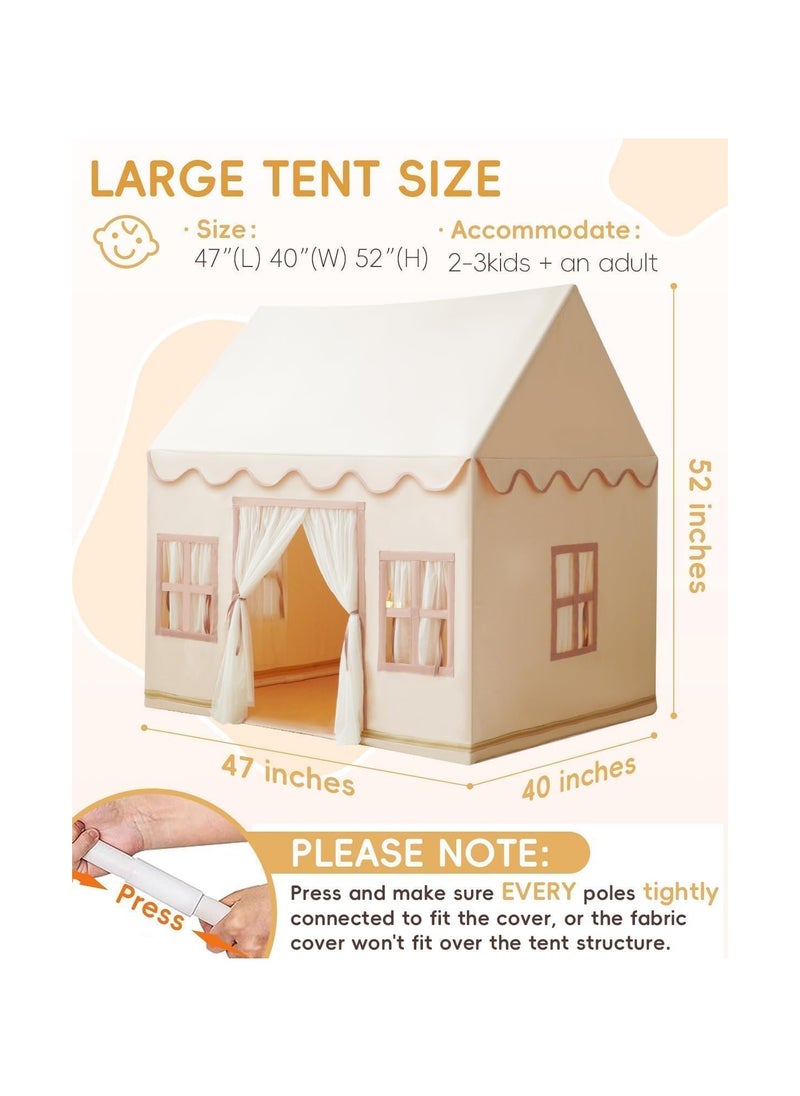 Play Tent with Padded Mat, Pennant Banners, Star Lights - Kids Playhouse with Large Space for Indoor Outdoor, Large Play House Toys for Toddler, Boys and Girls, Side Door Roller Blind