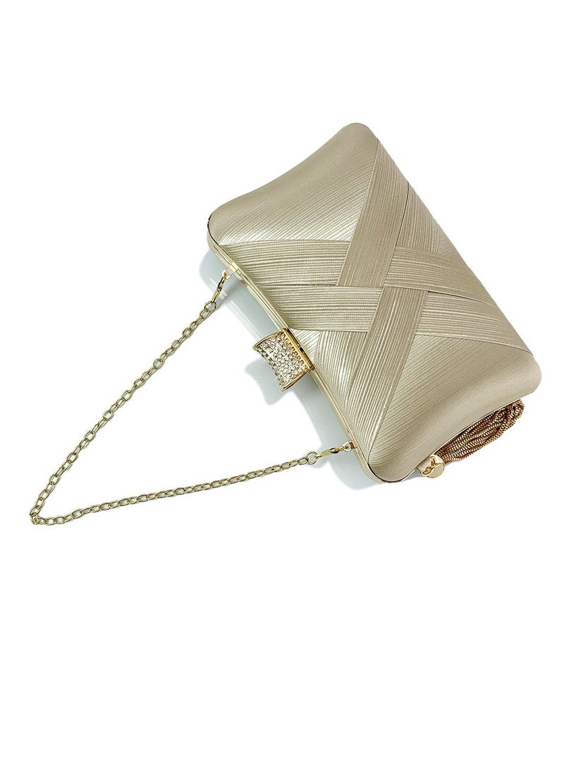 Womens tassel Decoration Clutch Purses Evening Crossbody Bag Chain Handbag for Wedding Cocktail Party Prom Apricot