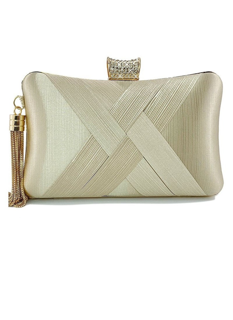 Womens tassel Decoration Clutch Purses Evening Crossbody Bag Chain Handbag for Wedding Cocktail Party Prom Apricot