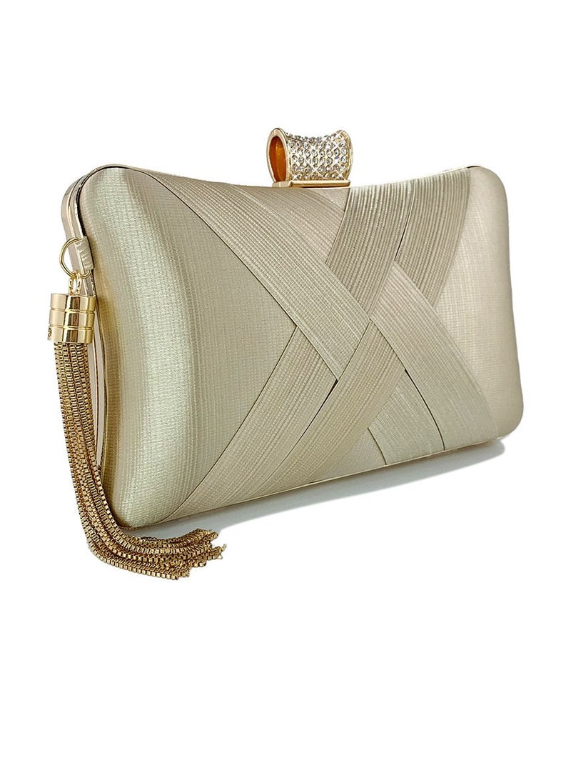 Womens tassel Decoration Clutch Purses Evening Crossbody Bag Chain Handbag for Wedding Cocktail Party Prom Apricot