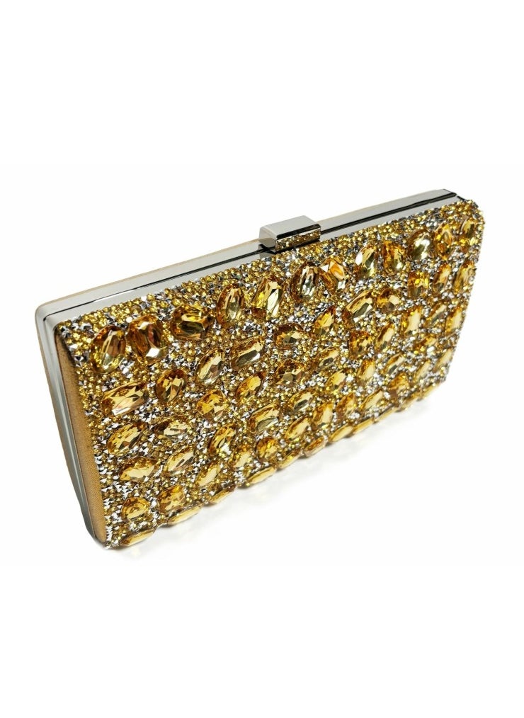 Womens Rhinestones Decoration Clutch Purses Evening Crossbody Bag Chain Handbag for Wedding Cocktail Party Prom Gold