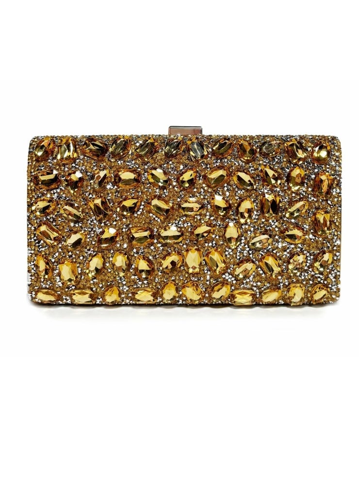 Womens Rhinestones Decoration Clutch Purses Evening Crossbody Bag Chain Handbag for Wedding Cocktail Party Prom Gold