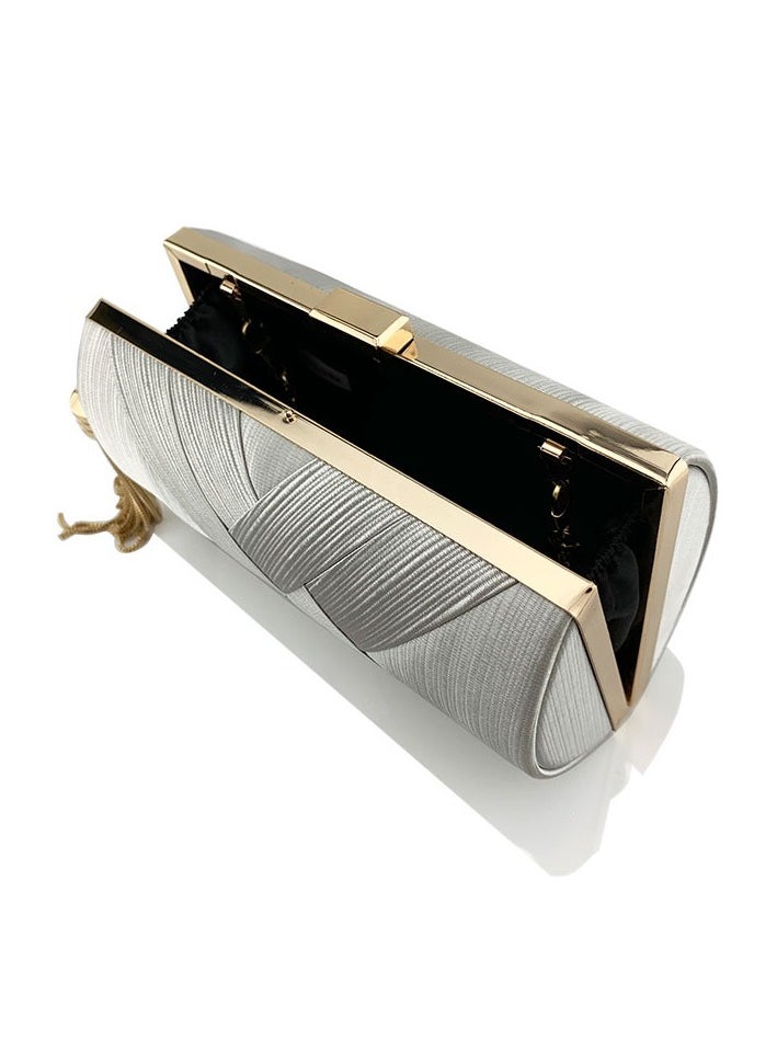 Womens Tassel Clutch Purses Evening Crossbody Bag Chain Handbag for Wedding Cocktail Party Prom Silver