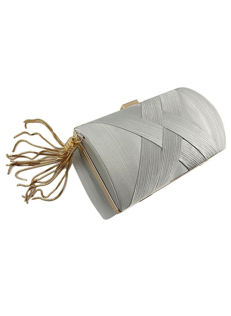 Womens Tassel Clutch Purses Evening Crossbody Bag Chain Handbag for Wedding Cocktail Party Prom Silver