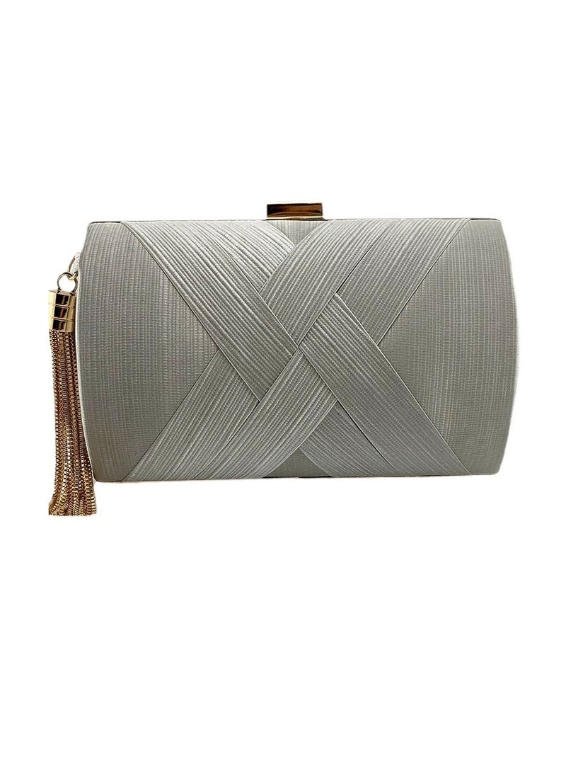 Womens Tassel Clutch Purses Evening Crossbody Bag Chain Handbag for Wedding Cocktail Party Prom Silver