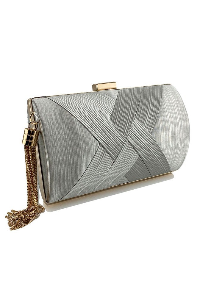 Womens Tassel Clutch Purses Evening Crossbody Bag Chain Handbag for Wedding Cocktail Party Prom Silver