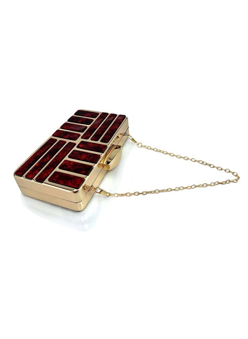 Womens Acrylic Clutch Purses Evening Crossbody Bag Shell Pattern Chain Purse Handbag for Wedding Cocktail Party Prom Wine Red