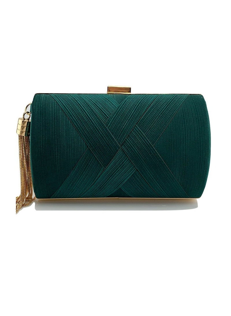 Womens Tassel Clutch Purses Evening Crossbody Bag Chain Handbag for Wedding Cocktail Party Prom Blackish Green