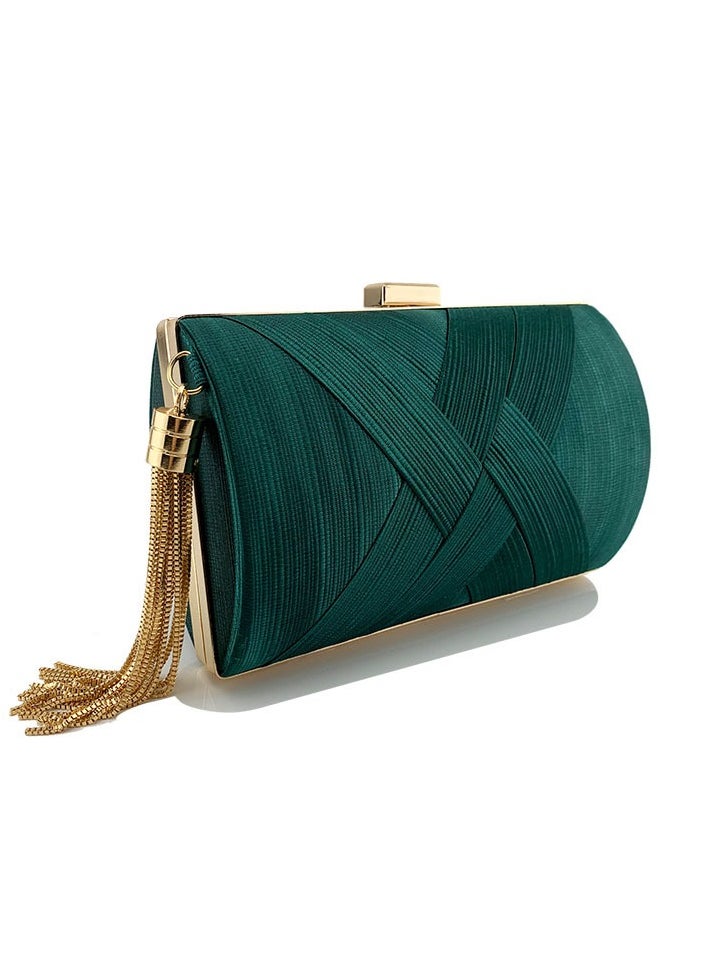 Womens Tassel Clutch Purses Evening Crossbody Bag Chain Handbag for Wedding Cocktail Party Prom Blackish Green