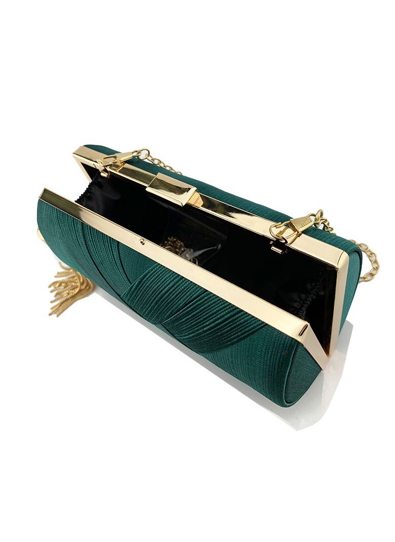 Womens Tassel Clutch Purses Evening Crossbody Bag Chain Handbag for Wedding Cocktail Party Prom Blackish Green