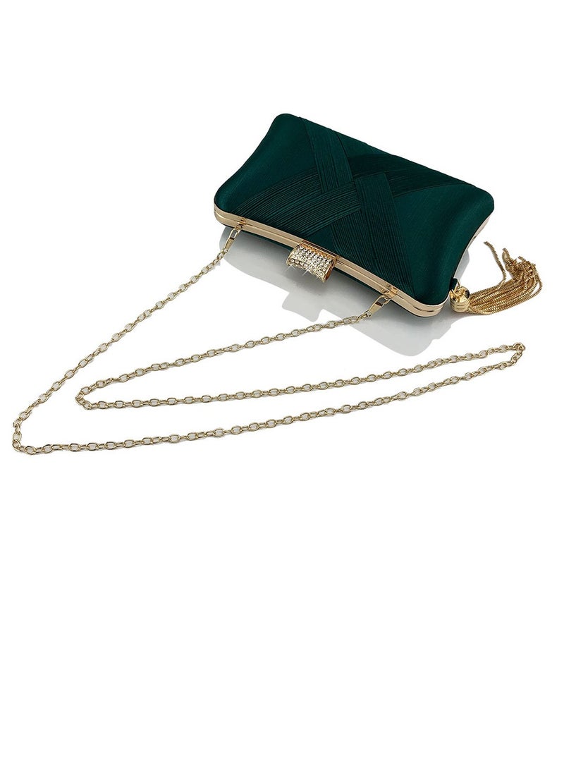 Womens tassel Decoration Clutch Purses Evening Crossbody Bag Chain Handbag for Wedding Cocktail Party Prom Blackish Green