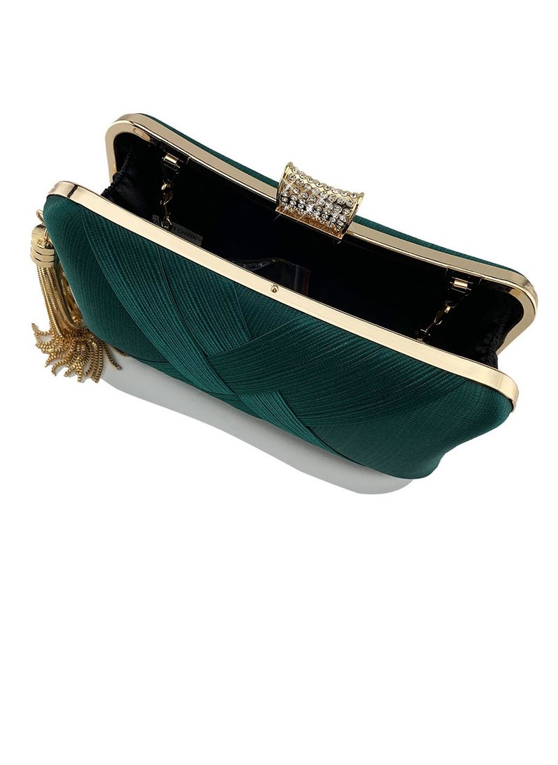 Womens tassel Decoration Clutch Purses Evening Crossbody Bag Chain Handbag for Wedding Cocktail Party Prom Blackish Green