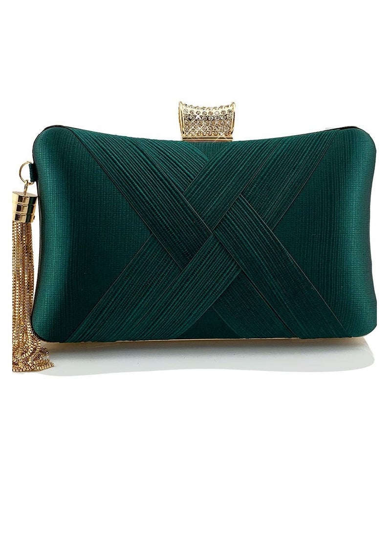 Womens tassel Decoration Clutch Purses Evening Crossbody Bag Chain Handbag for Wedding Cocktail Party Prom Blackish Green