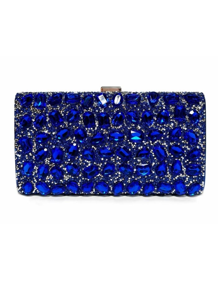 Womens Rhinestones Decoration Clutch Purses Evening Crossbody Bag Chain Handbag for Wedding Cocktail Party Prom Blue