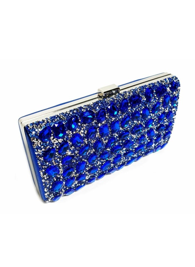 Womens Rhinestones Decoration Clutch Purses Evening Crossbody Bag Chain Handbag for Wedding Cocktail Party Prom Blue