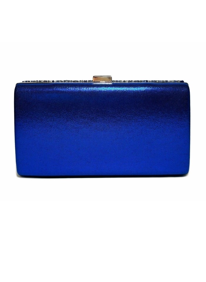 Womens Rhinestones Decoration Clutch Purses Evening Crossbody Bag Chain Handbag for Wedding Cocktail Party Prom Blue