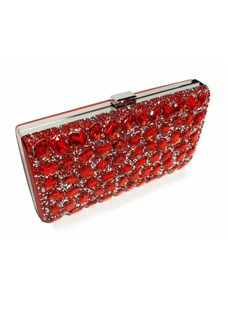 Womens Rhinestones Decoration Clutch Purses Evening Crossbody Bag Chain Handbag for Wedding Cocktail Party Prom Red