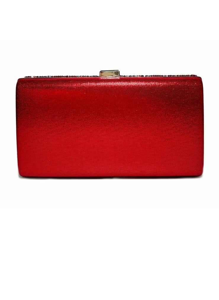 Womens Rhinestones Decoration Clutch Purses Evening Crossbody Bag Chain Handbag for Wedding Cocktail Party Prom Red