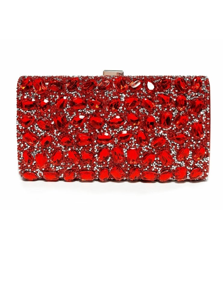 Womens Rhinestones Decoration Clutch Purses Evening Crossbody Bag Chain Handbag for Wedding Cocktail Party Prom Red
