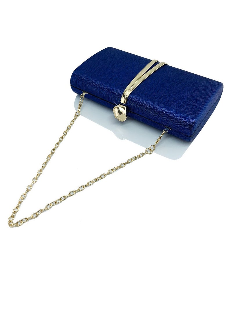 Womens Fine Glitter Fabric Clutch Purses Evening Crossbody Bag Chain Handbag for Wedding Cocktail Party Prom Dark Blue
