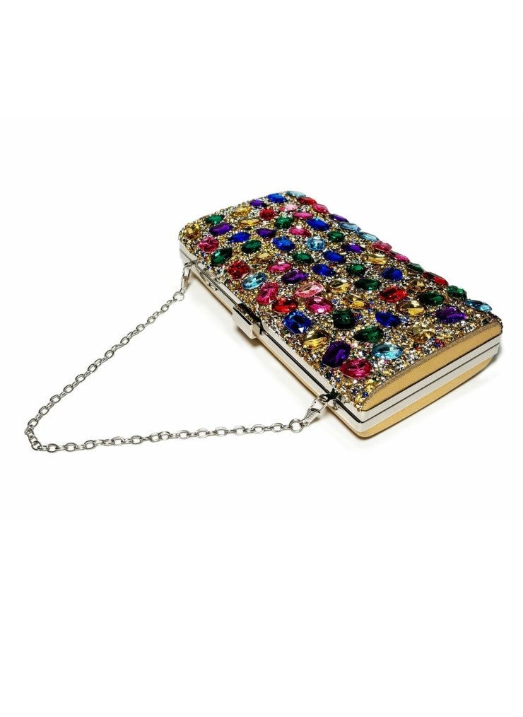 Womens Rhinestones Decoration Clutch Purses Evening Crossbody Bag Chain Handbag for Wedding Cocktail Party Prom Multicolour