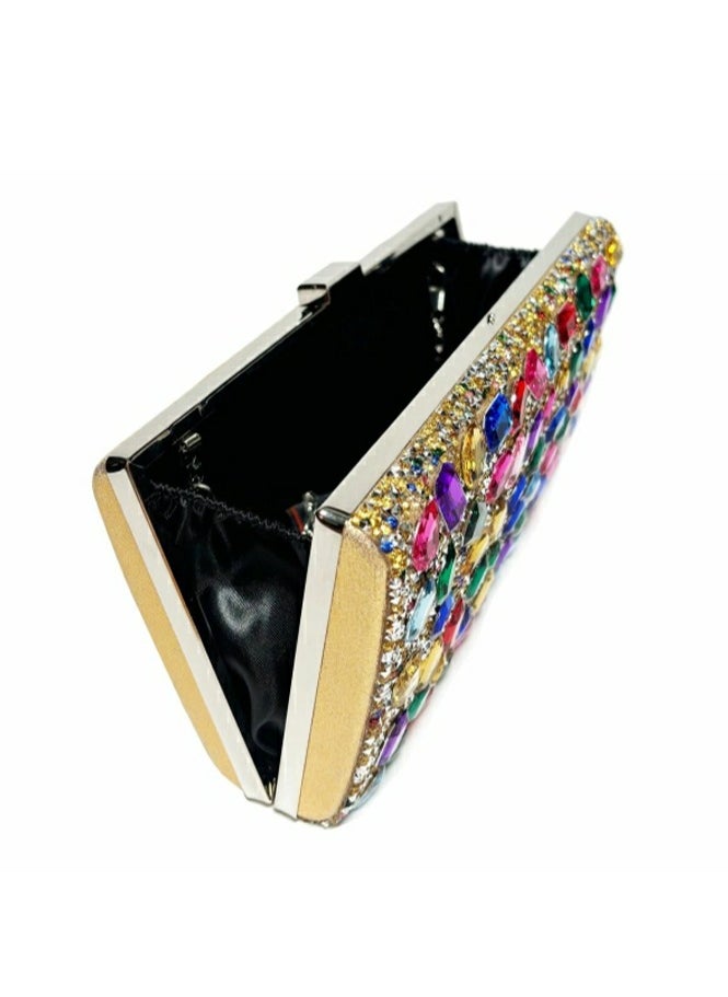 Womens Rhinestones Decoration Clutch Purses Evening Crossbody Bag Chain Handbag for Wedding Cocktail Party Prom Multicolour