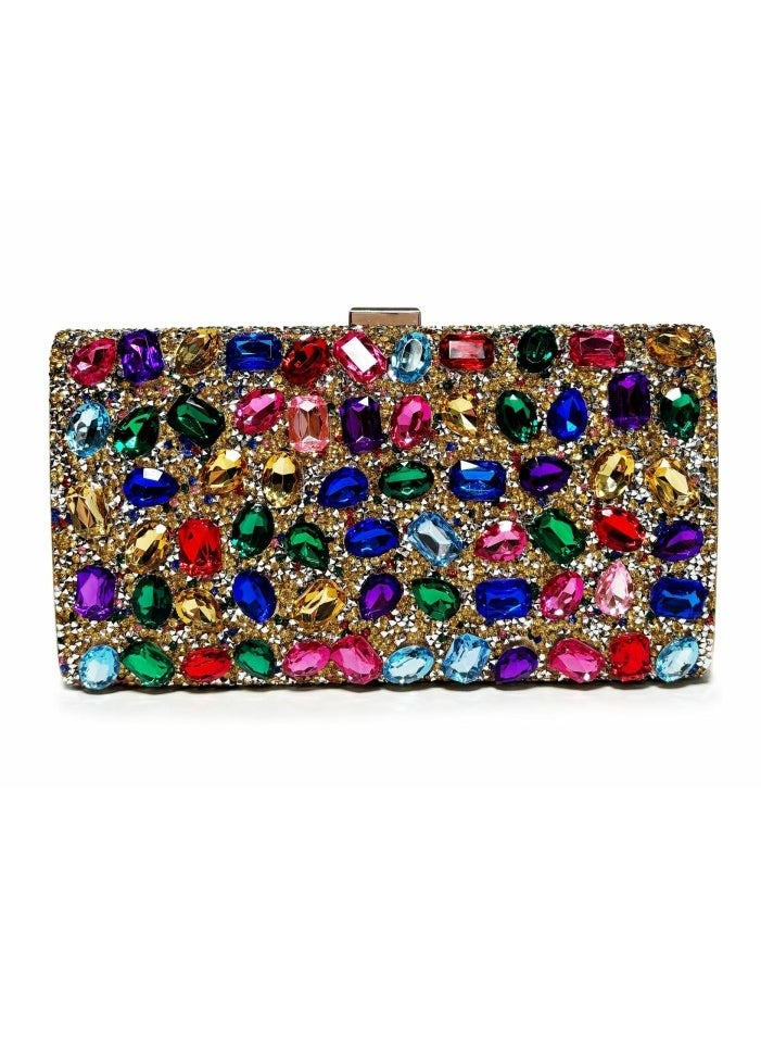 Womens Rhinestones Decoration Clutch Purses Evening Crossbody Bag Chain Handbag for Wedding Cocktail Party Prom Multicolour