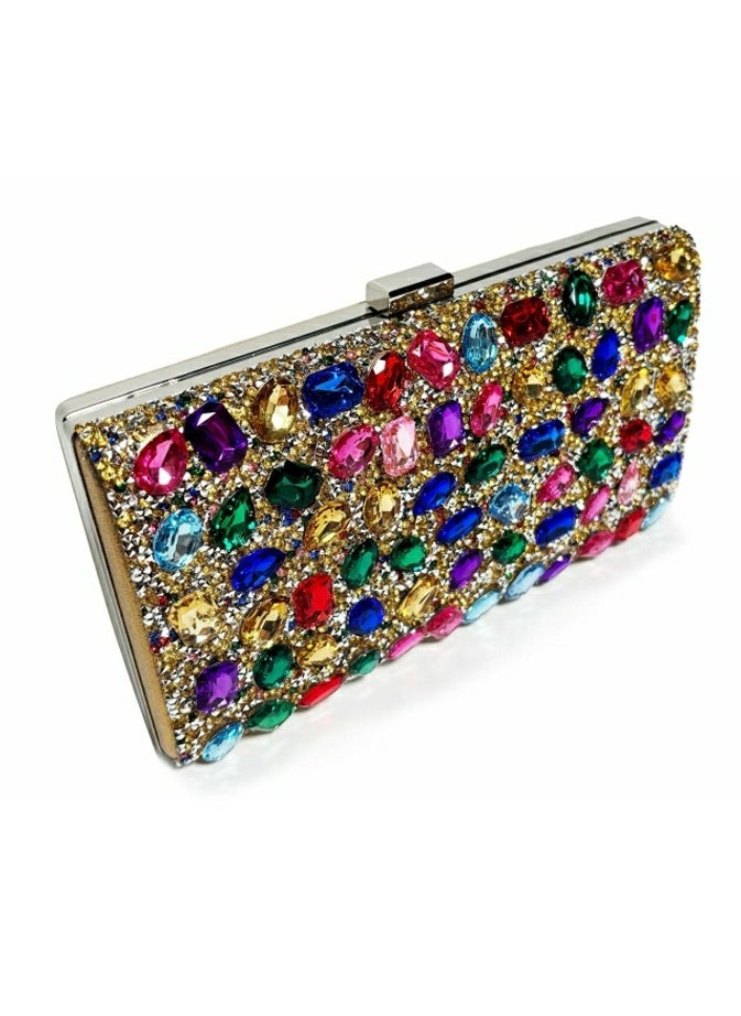 Womens Rhinestones Decoration Clutch Purses Evening Crossbody Bag Chain Handbag for Wedding Cocktail Party Prom Multicolour