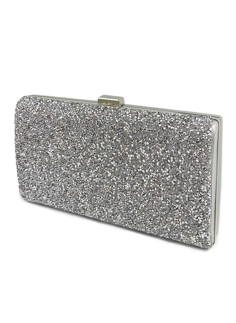 Womens Acrylic Clutch Purses Evening Crossbody Bag Shiny Rhinestones Decoration Chain Handbag for Wedding Cocktail Party Prom Silver