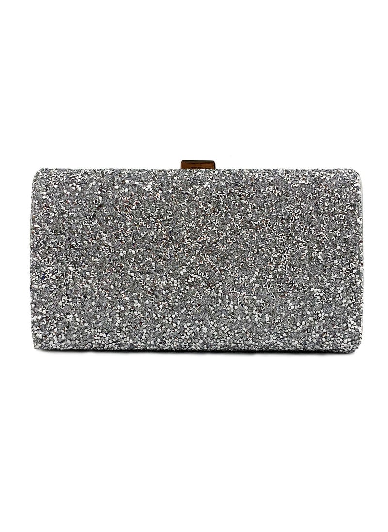 Womens Acrylic Clutch Purses Evening Crossbody Bag Shiny Rhinestones Decoration Chain Handbag for Wedding Cocktail Party Prom Silver