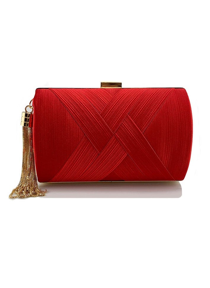 Womens Tassel Clutch Purses Evening Crossbody Bag Chain Handbag for Wedding Cocktail Party Prom Red