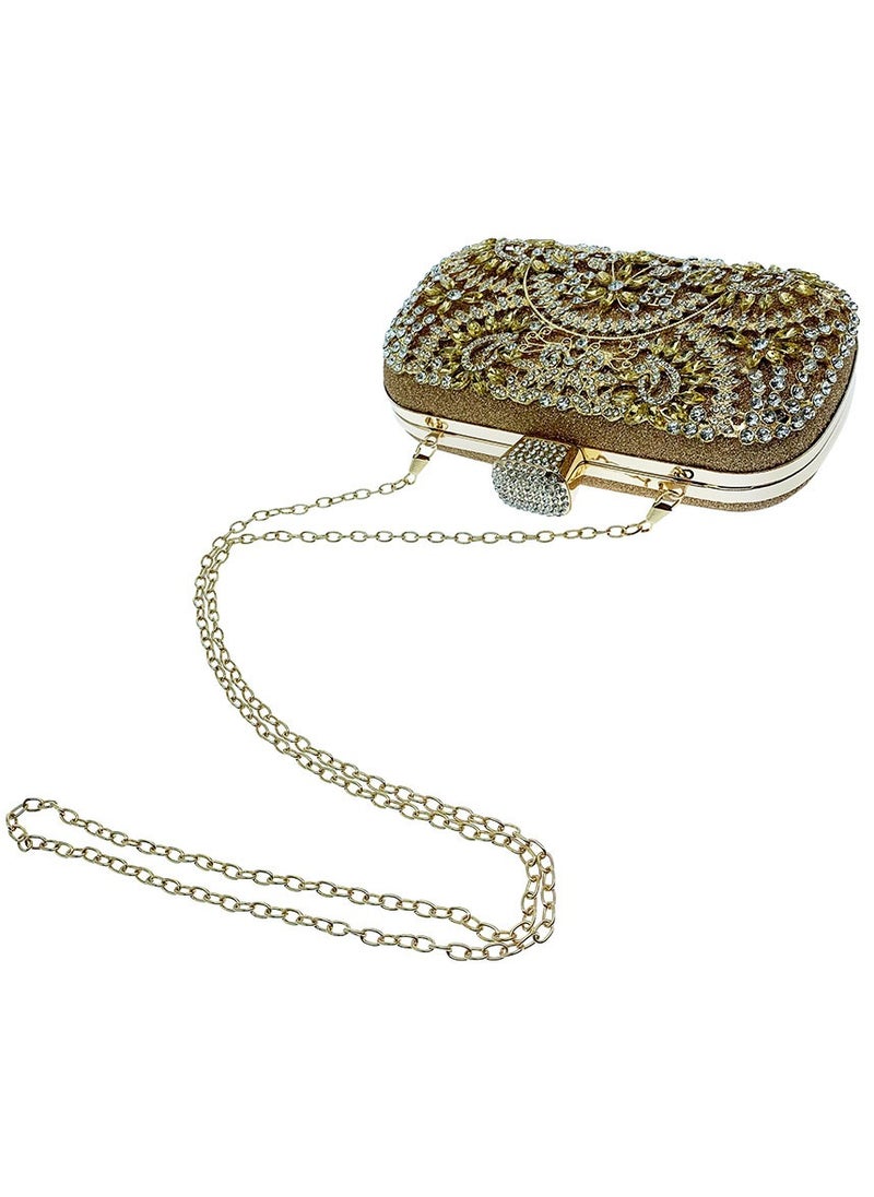 Womens Shiny Rhinestones Decoration Clutch Purses Evening Crossbody Bag Chain Handbag for Wedding Cocktail Party Prom Gold