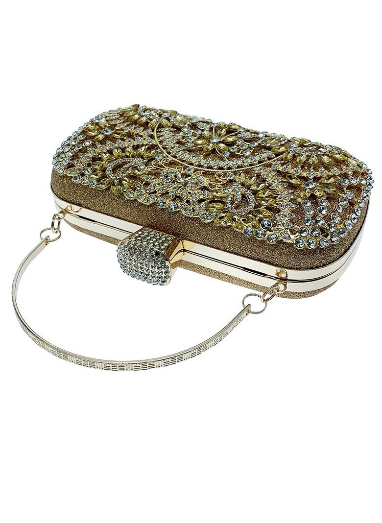 Womens Shiny Rhinestones Decoration Clutch Purses Evening Crossbody Bag Chain Handbag for Wedding Cocktail Party Prom Gold