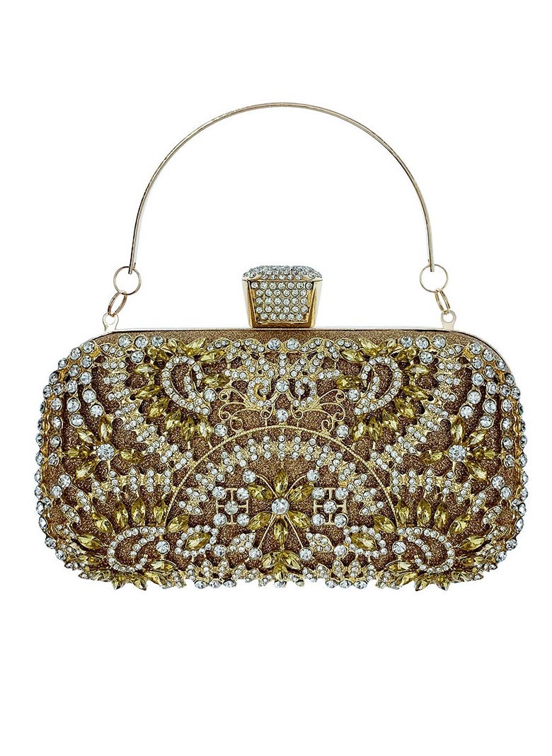 Womens Shiny Rhinestones Decoration Clutch Purses Evening Crossbody Bag Chain Handbag for Wedding Cocktail Party Prom Gold