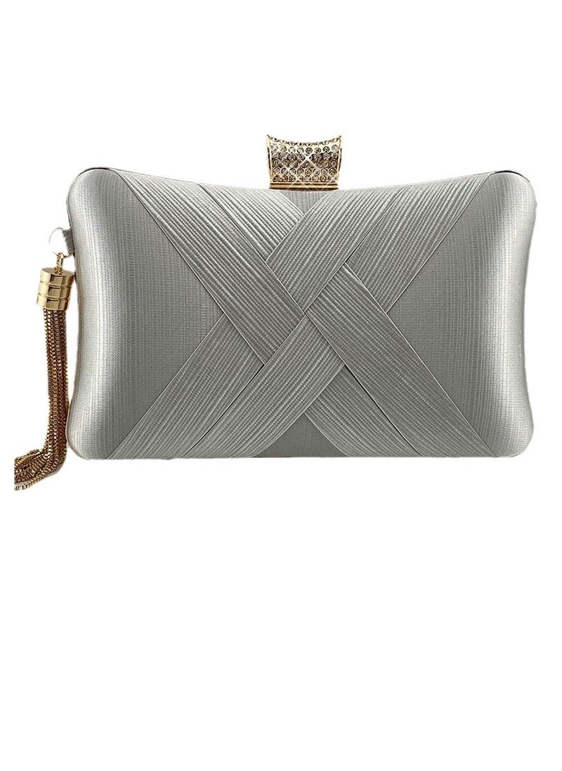 Womens tassel Decoration Clutch Purses Evening Crossbody Bag Chain Handbag for Wedding Cocktail Party Prom Silver
