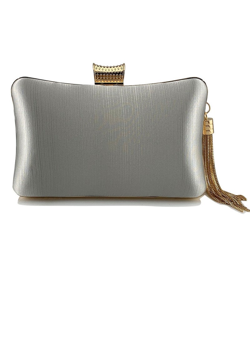 Womens tassel Decoration Clutch Purses Evening Crossbody Bag Chain Handbag for Wedding Cocktail Party Prom Silver