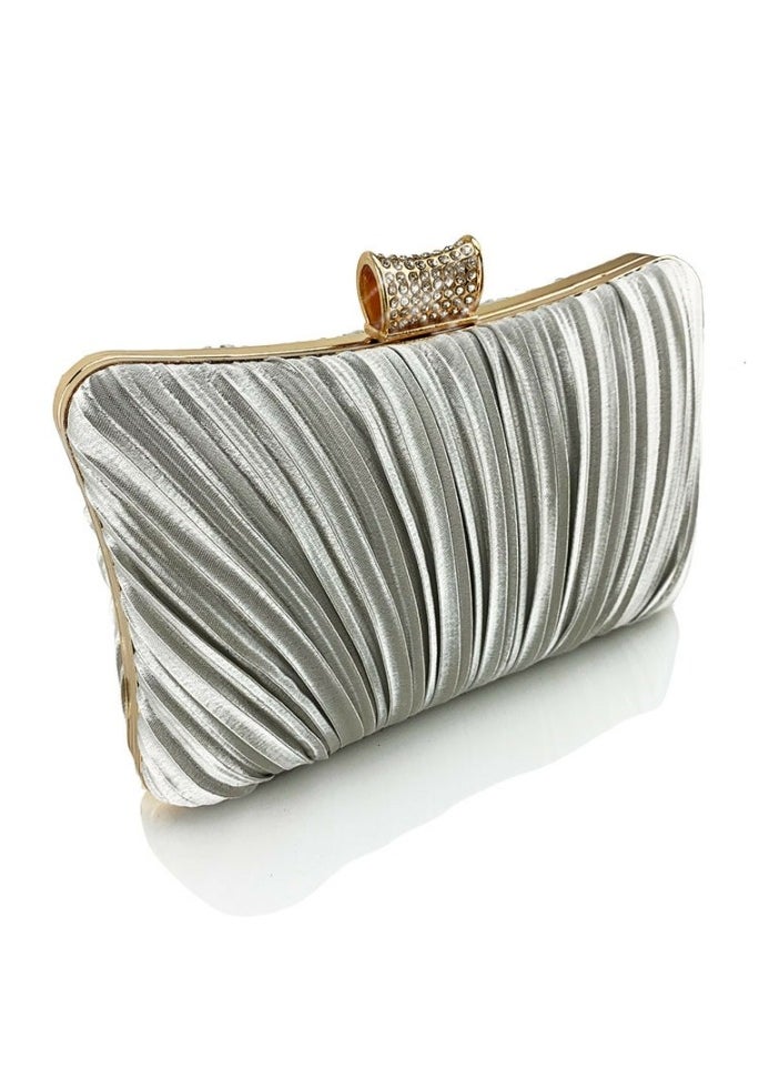 Womens Pleated Clutch Purses Evening Crossbody Bag Chain Handbag for Wedding Cocktail Party Prom Light Grey