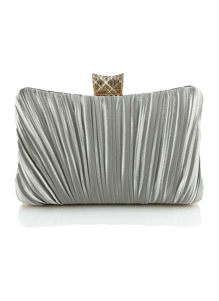 Womens Pleated Clutch Purses Evening Crossbody Bag Chain Handbag for Wedding Cocktail Party Prom Light Grey