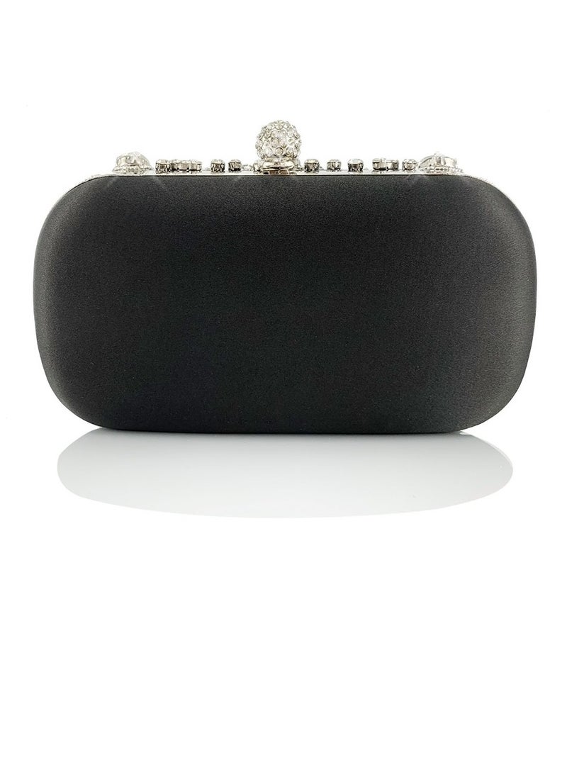 Womens Rhinestones Decoration Clutch Purses Evening Crossbody Bag Chain Handbag for Wedding Cocktail Party Prom Black