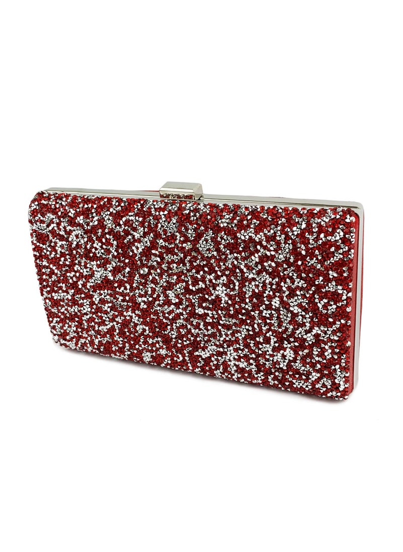 Womens Acrylic Clutch Purses Evening Crossbody Bag Shiny Rhinestones Decoration Chain Handbag for Wedding Cocktail Party Prom Red