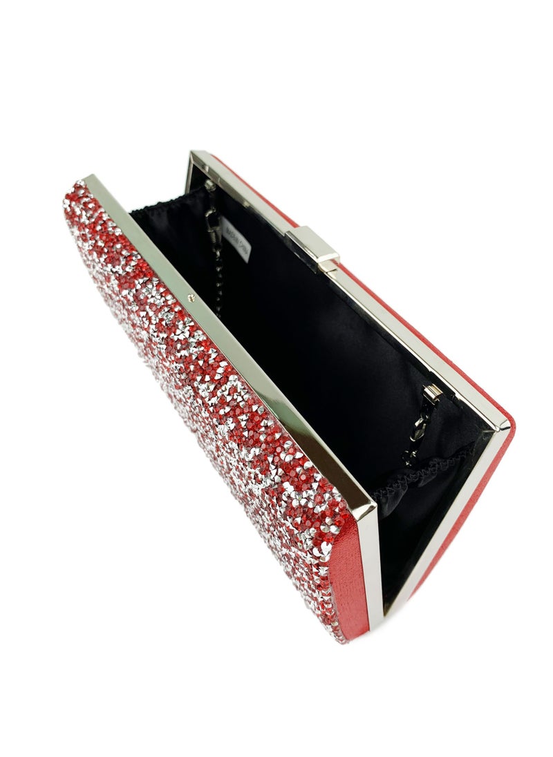 Womens Acrylic Clutch Purses Evening Crossbody Bag Shiny Rhinestones Decoration Chain Handbag for Wedding Cocktail Party Prom Red