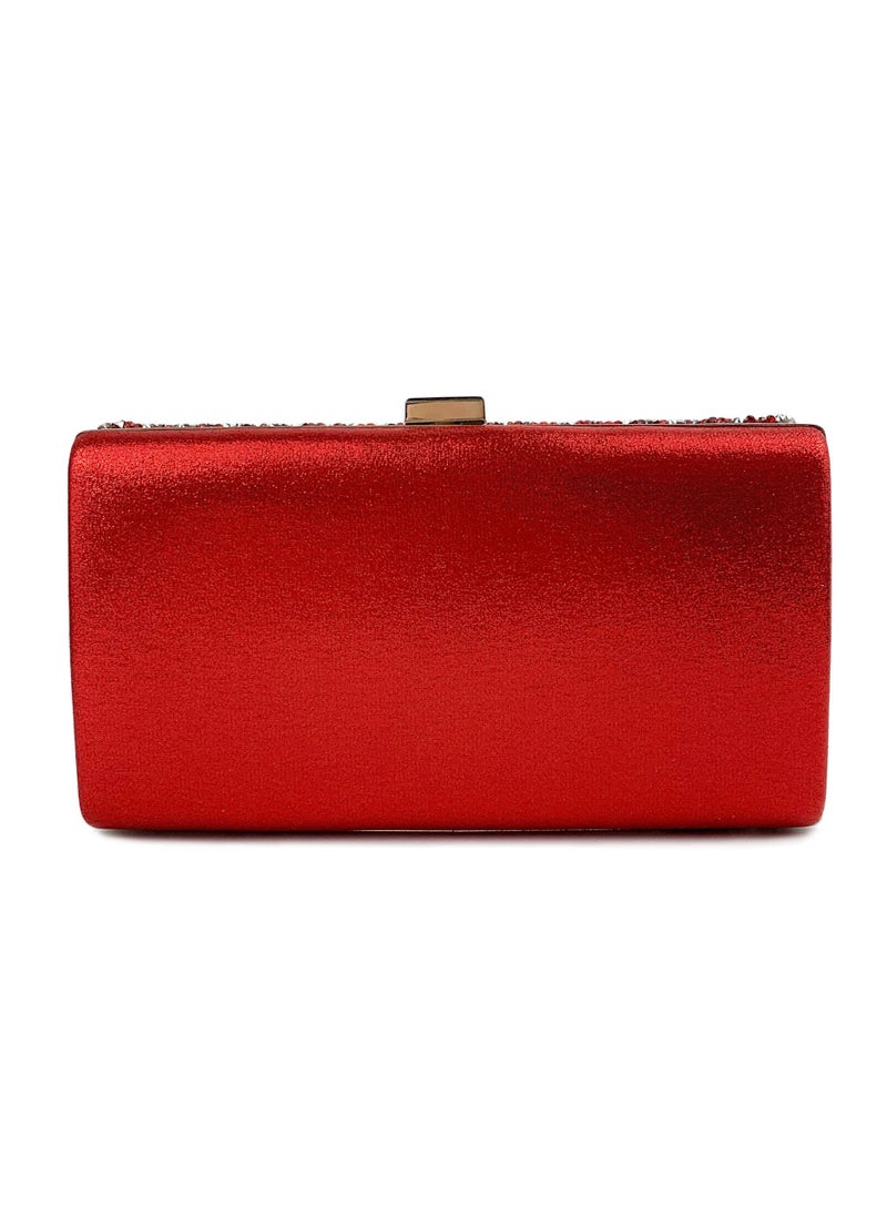 Womens Acrylic Clutch Purses Evening Crossbody Bag Shiny Rhinestones Decoration Chain Handbag for Wedding Cocktail Party Prom Red