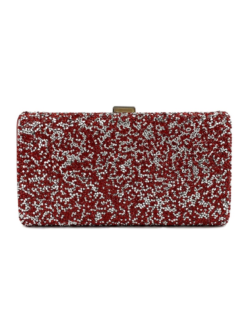 Womens Acrylic Clutch Purses Evening Crossbody Bag Shiny Rhinestones Decoration Chain Handbag for Wedding Cocktail Party Prom Red