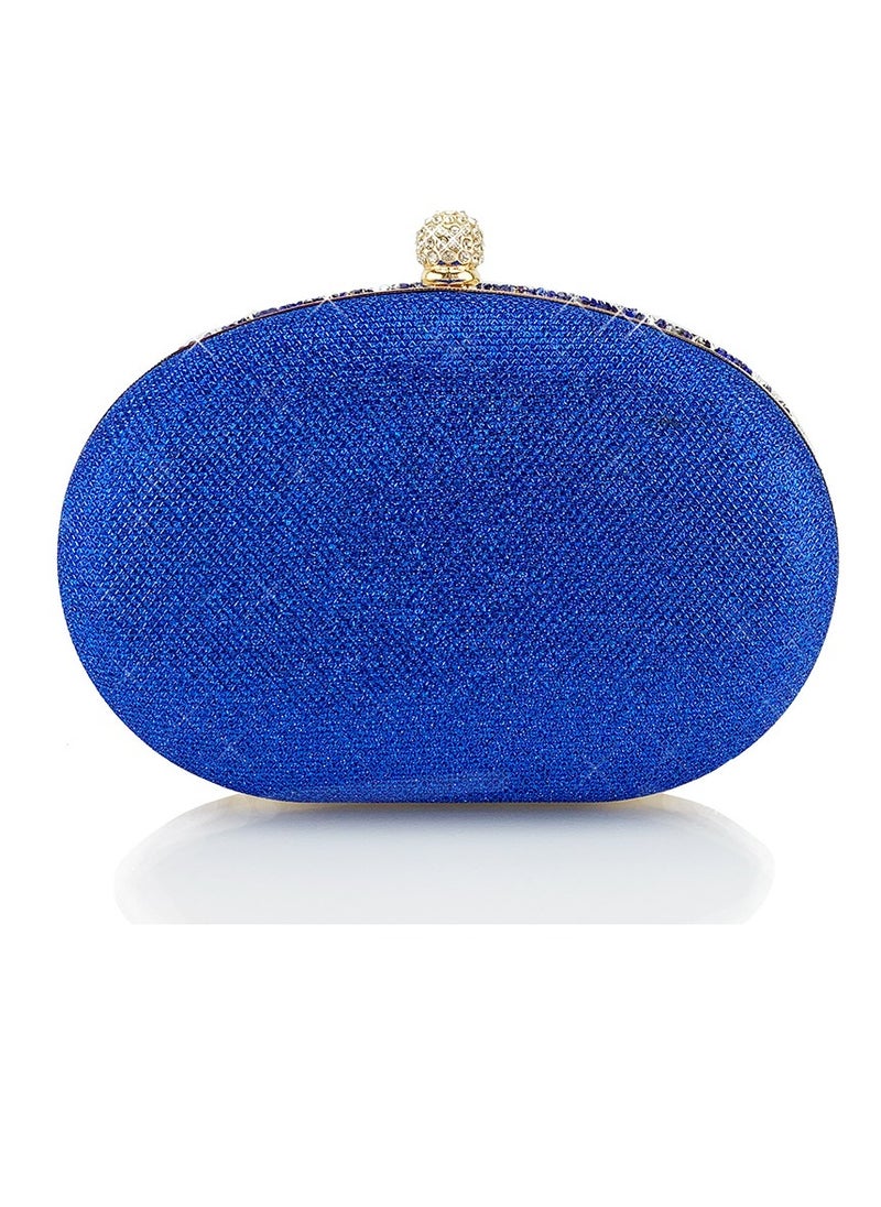 Womens Shiny Rhinestones Decoration Oval Clutch Purses Evening Crossbody Bag Chain Handbag for Wedding Cocktail Party Prom Blue