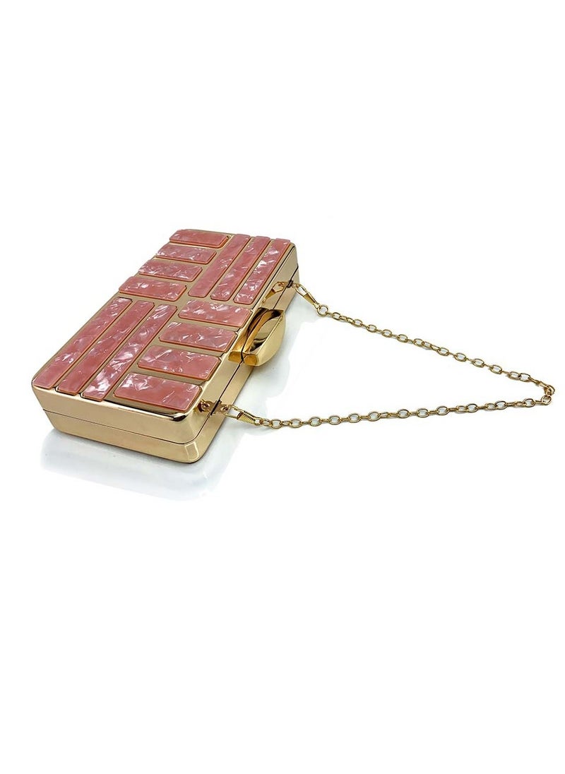 Womens Acrylic Clutch Purses Evening Crossbody Bag Shell Pattern Chain Purse Handbag for Wedding Cocktail Party Prom Pink
